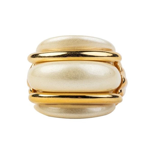 Kenneth Jay Lane, Gold and Pearl Double Ribbed Ring